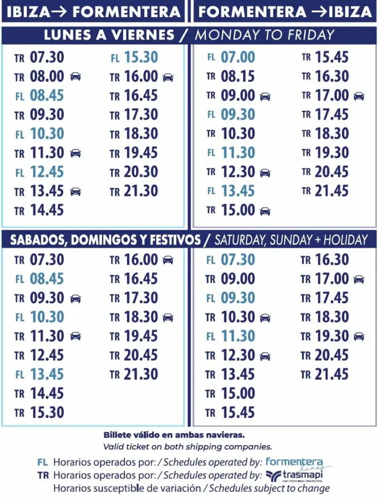 Ibiza to Formentera Ferry Schedules. Ibiza to Formentera ferry schedules and bookings.