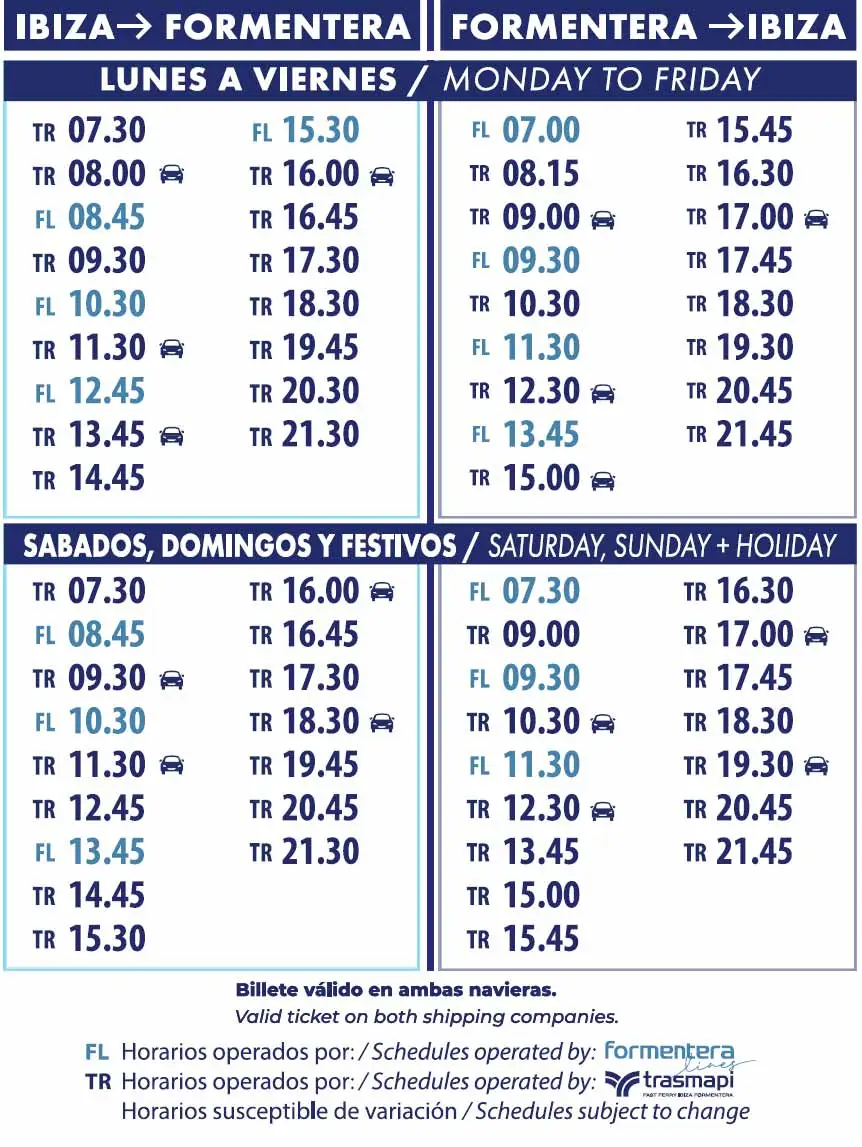Horarios Ferry Ibiza Formentera. Ferry Ibiza a Formentera horarios actualizados 2026.